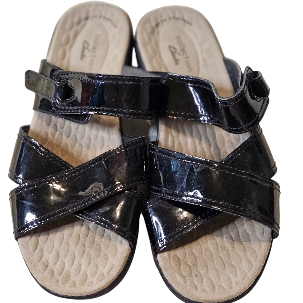 Clarks Black Patent Slide Sandals Size 7
